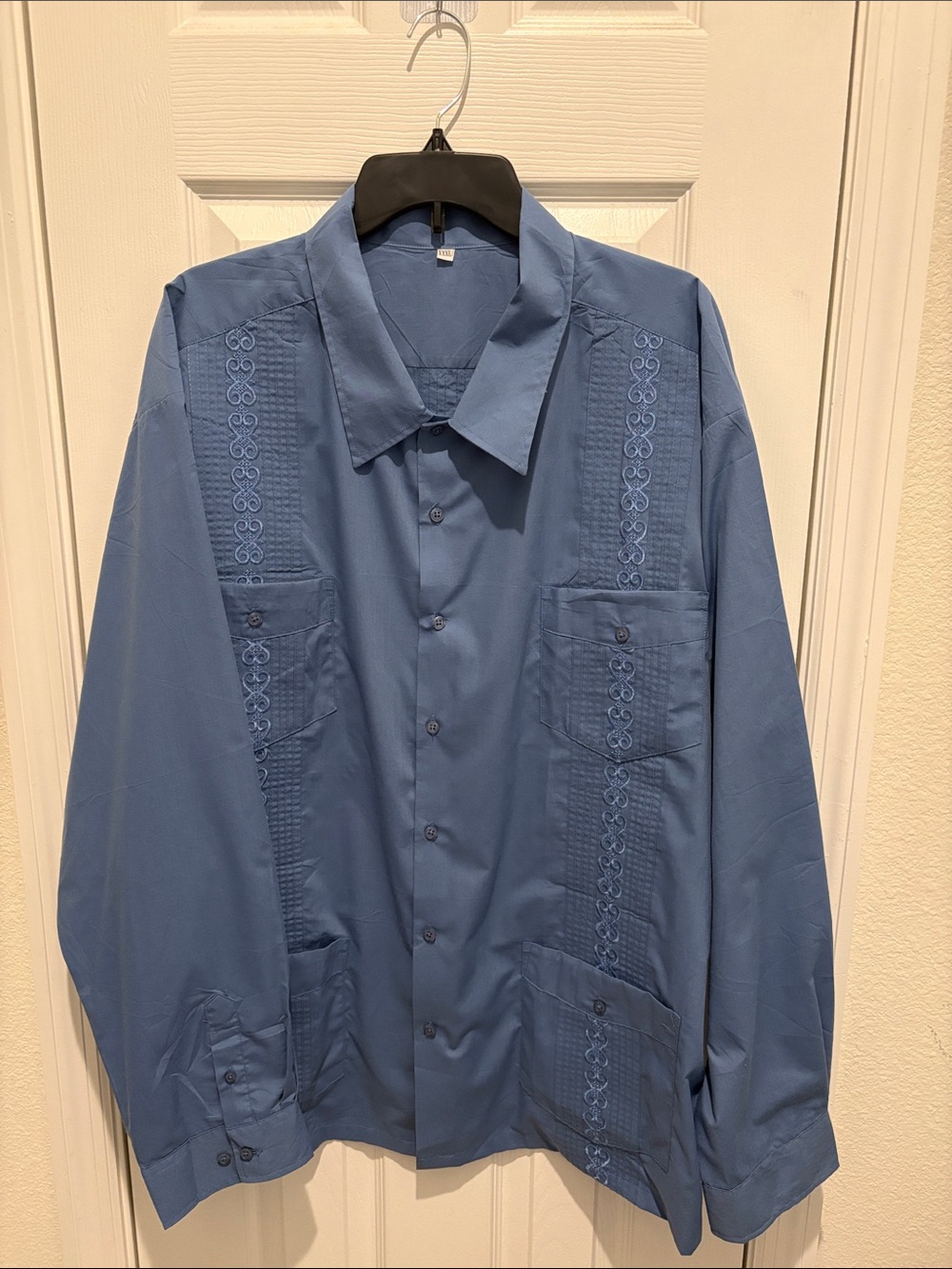 Men's Embroidered Classic Guayabera Shirt - Slate Blue